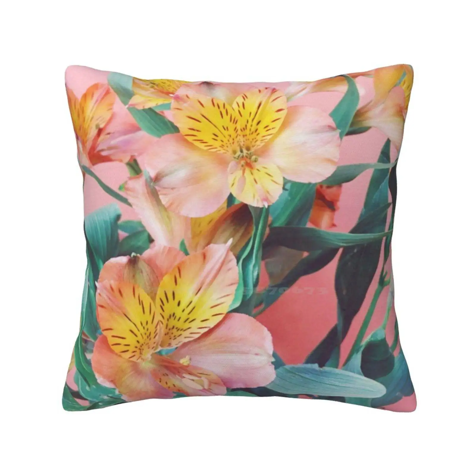 Spring Bouquet Fashion Sofa Throw Pillow Cover Pillowcase Colour Flowers Floral Spring Still Life Pattern Teal Blue Green Peach