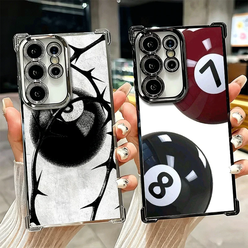 Number Eight Billiard Ball Plating Phone Case For Samsung Galaxy S26 S25 Edge S24 S23 Ultra S22 S21 Plus S20 FE Anti-Fall Protec