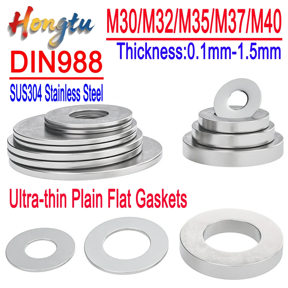 

Hongtu Ultra-thin Plain Flat Gaskets | DIN988 SUS304 Stainless Steel Adjusting Shim Washers (M30, M32, M35, M37, M40)