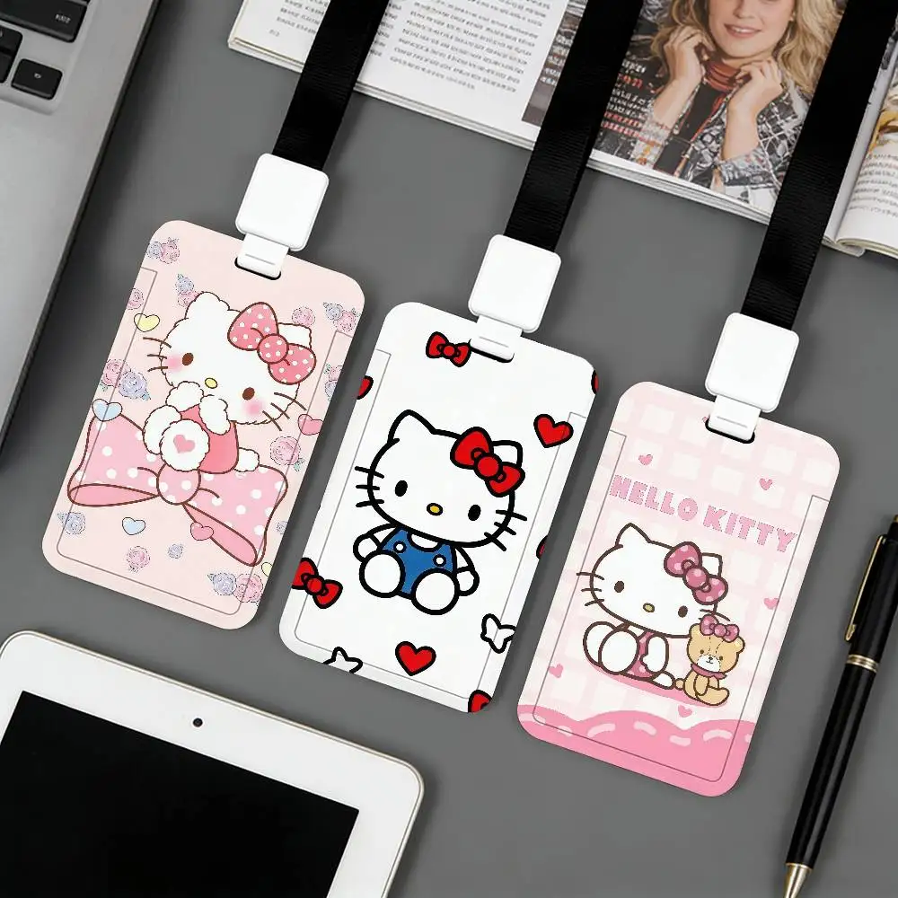 

Милый мультяшный держатель для карт SLO Cartoon Cute H-Hello K-Kitty, подходит для удостоверений личности, банковских карт, проездных билетов и рабочих пропусков.