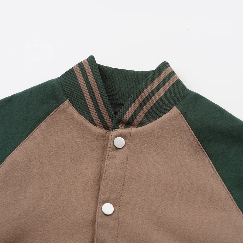 Vintage Varsity-Jacke für Herren, Farbblock-Wollmischung, Baseball-Mantel, gestreift, mit Knöpfen, Streetwear-Baseball-Jacke für Herbst und Winter – Detail 4