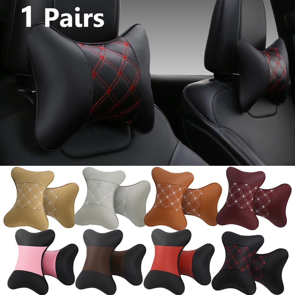 1 Pairs PU Leather Car Seat Neck Pillow Headrest Rest Cushion Support Leather Universal  Car Seat Safety Pillow Car Accessories