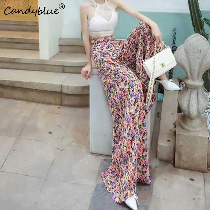 

Chiffon Broken Flower Wide Leg Pants Women's Summer New Loose Casual Versatility Fashion Woman Trousers 2023 Female Bottoms