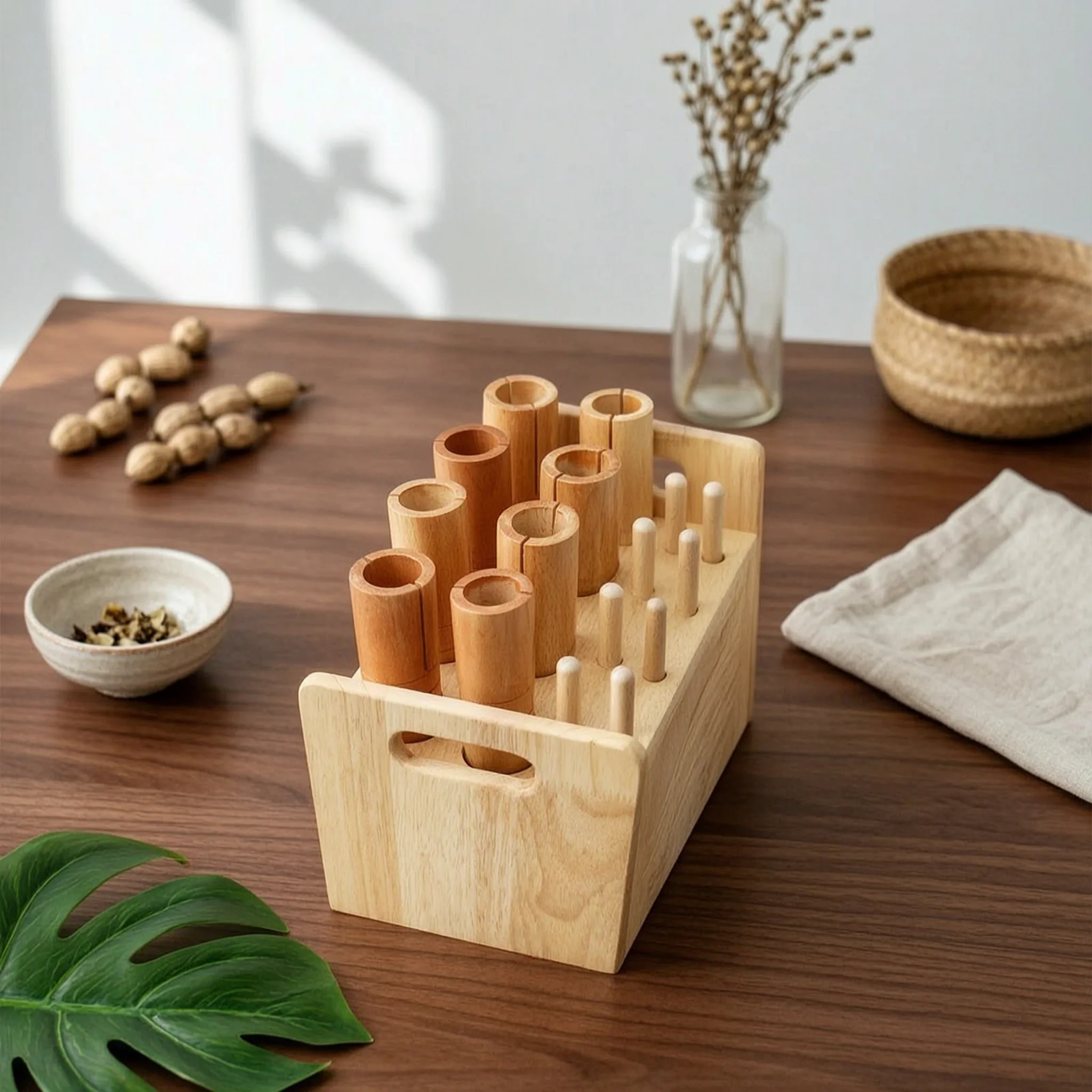 Rhythm Percussion Instrument Early Learning Wooden Percussion Set with Rack Natural Wood Child-Centered for Children