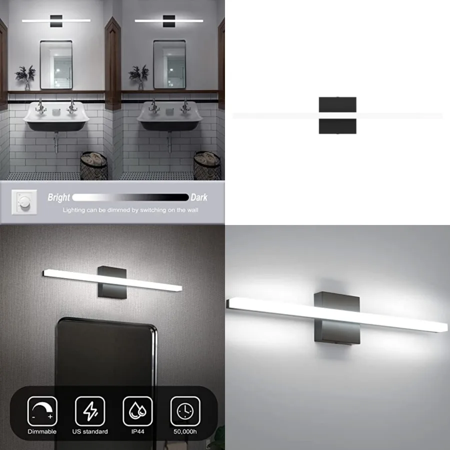 

Bathroom Light Fixtures Dimmable Black Vanity Lights Bar 24 Inch 14W Bathroom Lights Over Mirror ip44 Wall Sconces Daylight Whi