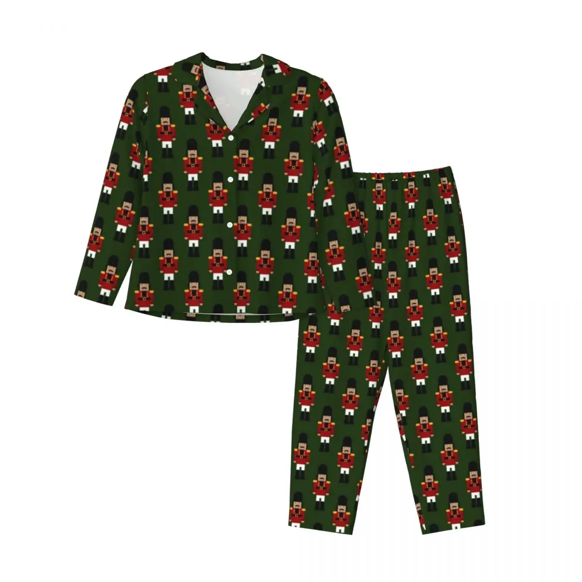 Pajamas Woman Nutcracker Home Nightwear Solider Print Two Piece Aesthetic Pajama Set Long Sleeve Warm Oversized Home Suit