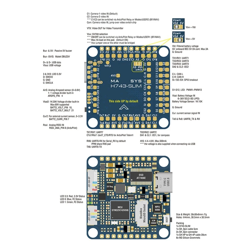 For MATEK H743-SLIM V3 FPV Controller Module Built-In No Current Sensor For RC Racing Drone Airplane Accessories