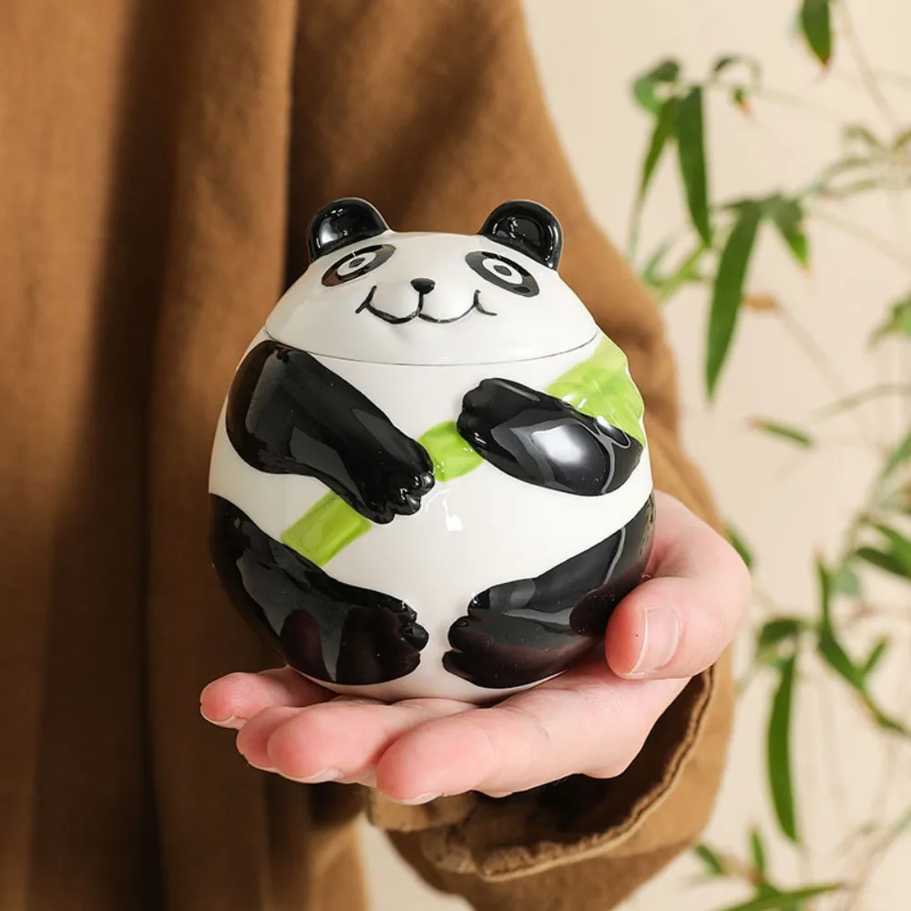 

Multifunctional Ceramic Panda Tea Jar Moisture-proof Sealed Tea Canister Cartoon Pattern Tea Box Souvenir