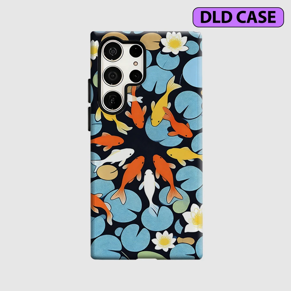 Lotus Koi Circle Phone Case for Samsung Galaxy S26 S25 Ultra S24 S23 Ultra Plus Shockproof Double Layer Tough Back Cover