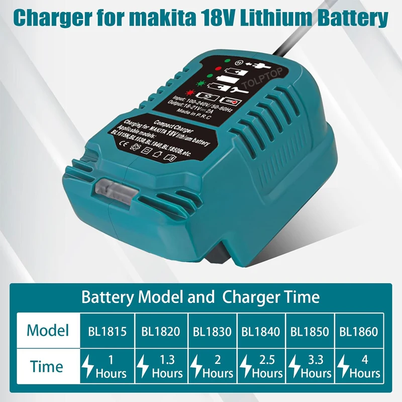 Replace DC18RC Li-ion Battery Charger For Makita 18V BL1860 BL1850 BL1840 Mini Compact Charger for Makita 18V Lithium Battery