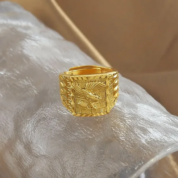 Cincin elang warna emas 24 K Murni 100% Salin cincin jari pertunangan terbuka perhiasan untuk pria wanita cincin jari pernikahan Oro Puro De 24 K