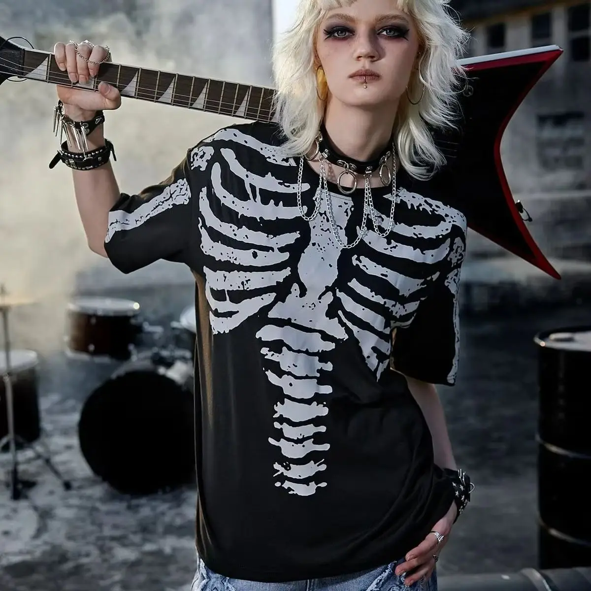 Sommer Damen Herren Skelett-Print Rundhals Kurzarm T-Shirt Grafik-Tee Fußballtrikot Übergröße Sport T-Shirt Oberteile – Detail 5