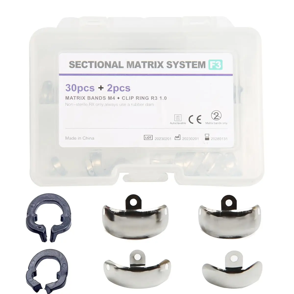 

Dental Sectional Matrix System F3 Tooth Interproximal Sectional Contoured Metal Matrices Refill Matrix M4+Clamps R3 1.0