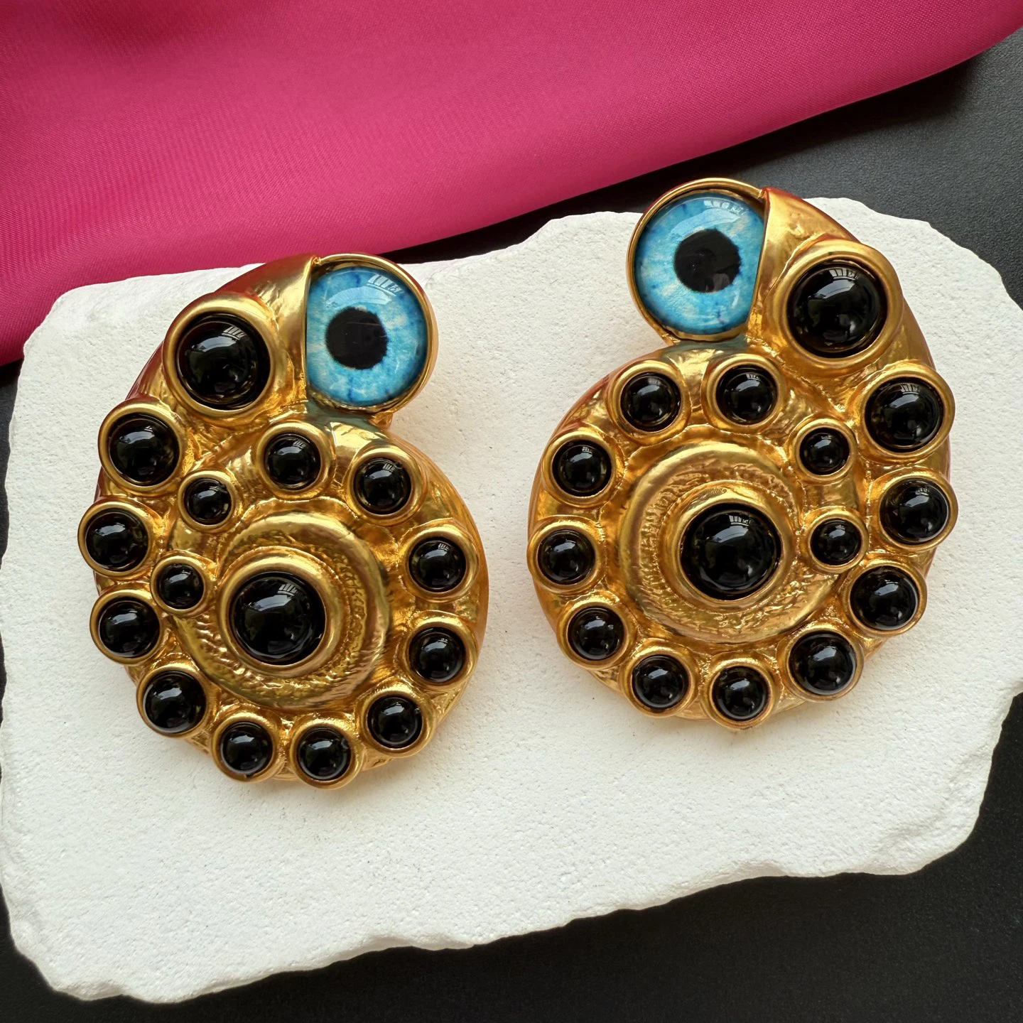 Fashion Brass Gold Plated Black Agate Luxury Earrings Women Art Jewelry Designer Brand Trend