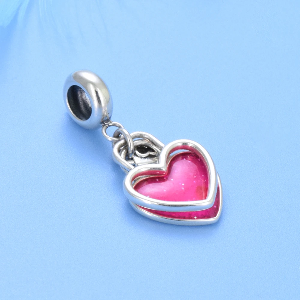 PANQDIY Love Forever Together S925 Sterling Silver Heart Lock Charm For Diy Bracelet Enamel Pendant Wholesale Accessories KF127