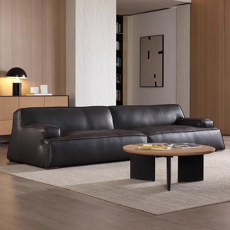 Italian, leather, sofa, straight row, down leather, sofa, simple, modern