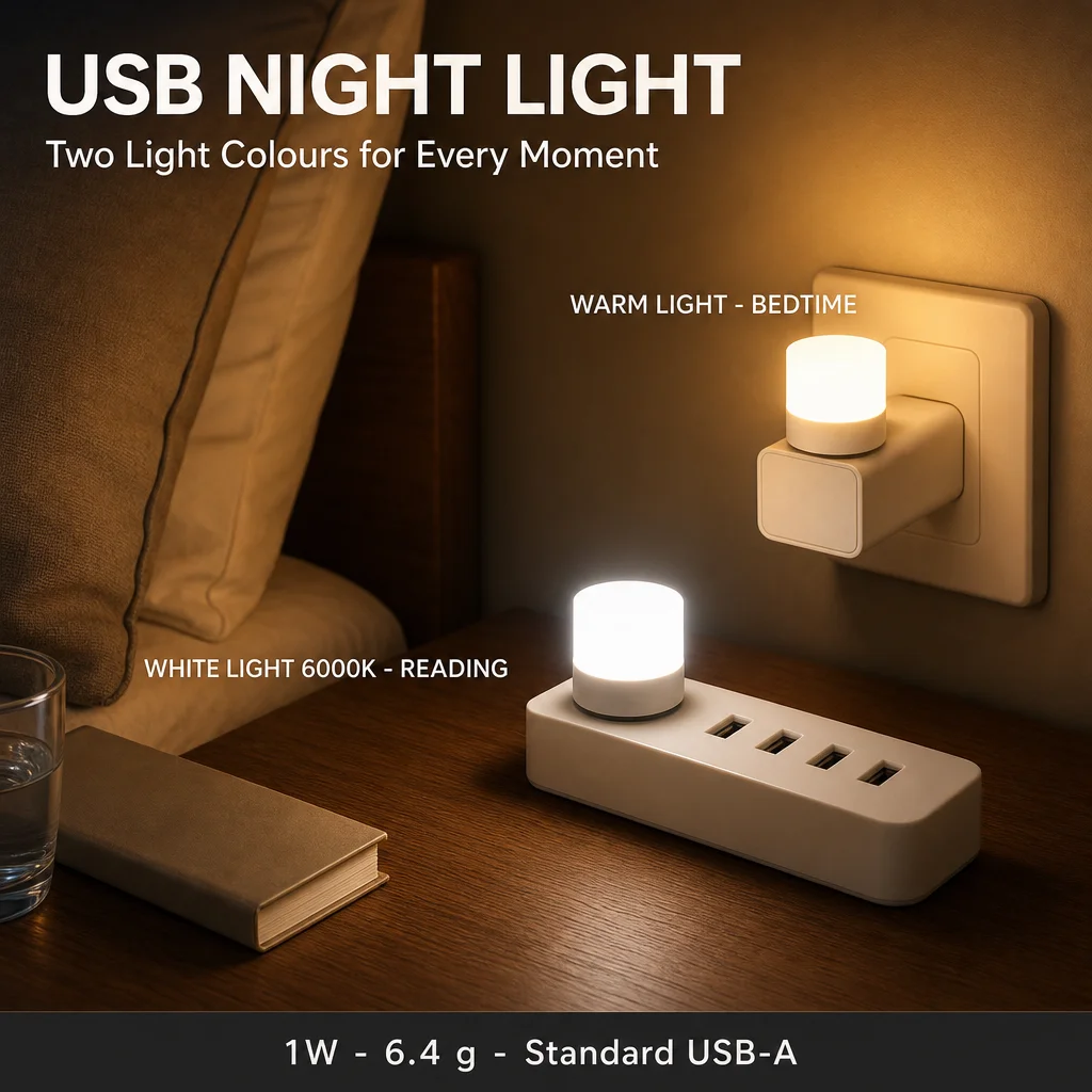 Mini USB Plug Light White 6000K 110lm 6.4g Standard USB Flood Beam For Reading Desk Laptop Dorm Camping Office Bulk