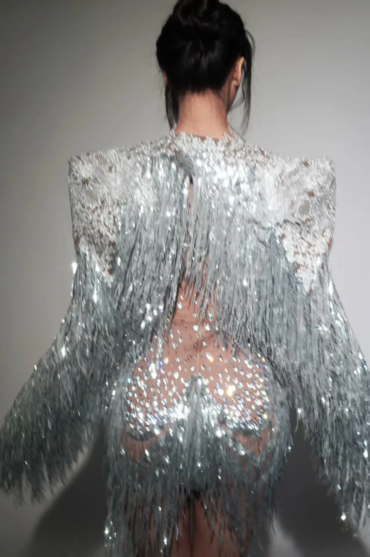 Dames Speciale Gelegenheid Luxe BlingBling Borduren Kwastje Kralen Bodycon Mini-jurk Twee stukken Avondclub Feestjurken