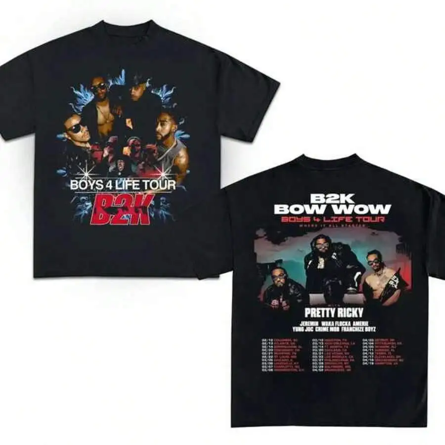 Camiseta gráfica de algodón, talla grande, Bow Wow X B2K Boys 4 Life Tour, camiseta unisex 2026, Y2K, camisa extragrande para hombre, tops de verano