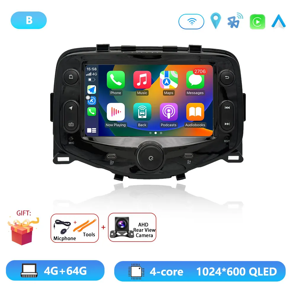 Android 15 Radio For Toyota Aygo Peugeot 108 Citroen C1 2014 - 2021 Autoradio Multimedia Player Carplay Android Auto GPS DSP DVD