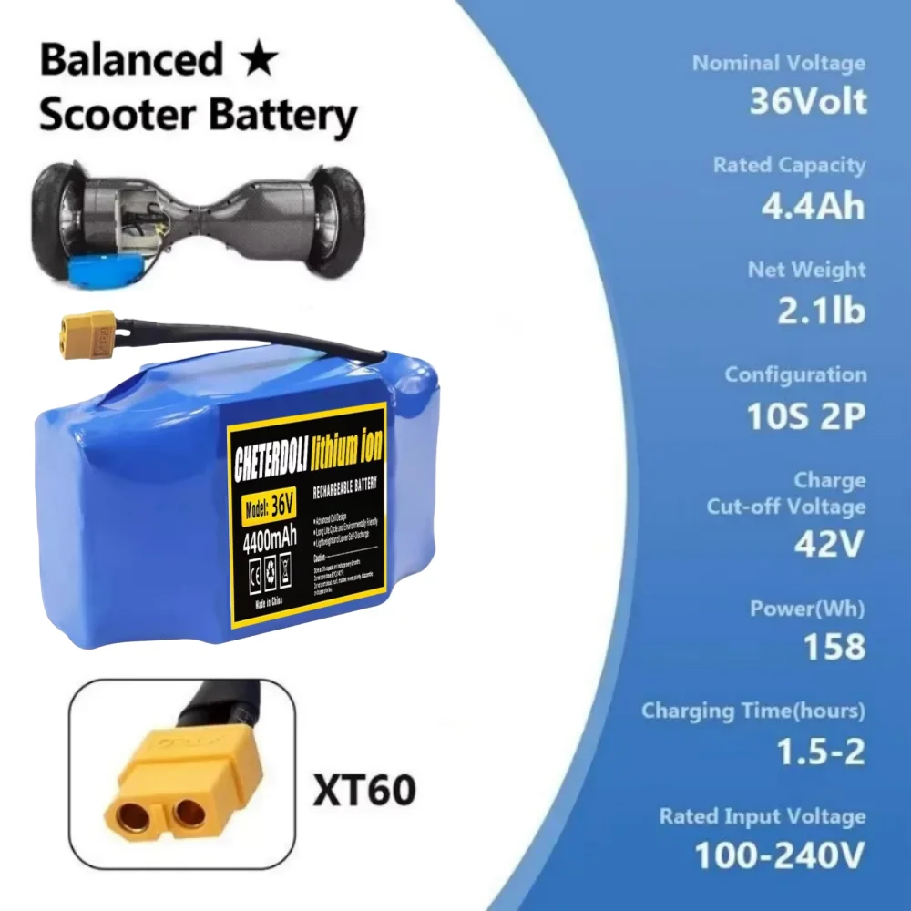 

Rechargeable Lithium-ion Battery Packs- 36V 4400mAh (4.4ah), Genuine for Electric Self - balancing Scooter, HoverBoard, Unicycle