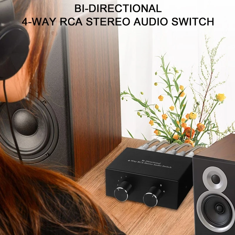 4 Way Bi-Directional RCA Stereo Audio Switch 2 In 4 Out or 4 In 2 Out L/R Jack Sound Channel RCA Audio Switcher Selector