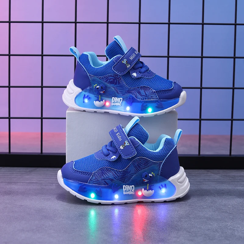Mgo Kidss Spring and Autumn Dinosaur Children's Light-Up Shoes, Light-Up Shoes, Dinosaur Kids' Shoes, Boys' Mesh Breathable Flashing Light Shoes, Casual Children's Sports Shoes, Led Light Shoes, Boys' Shoes