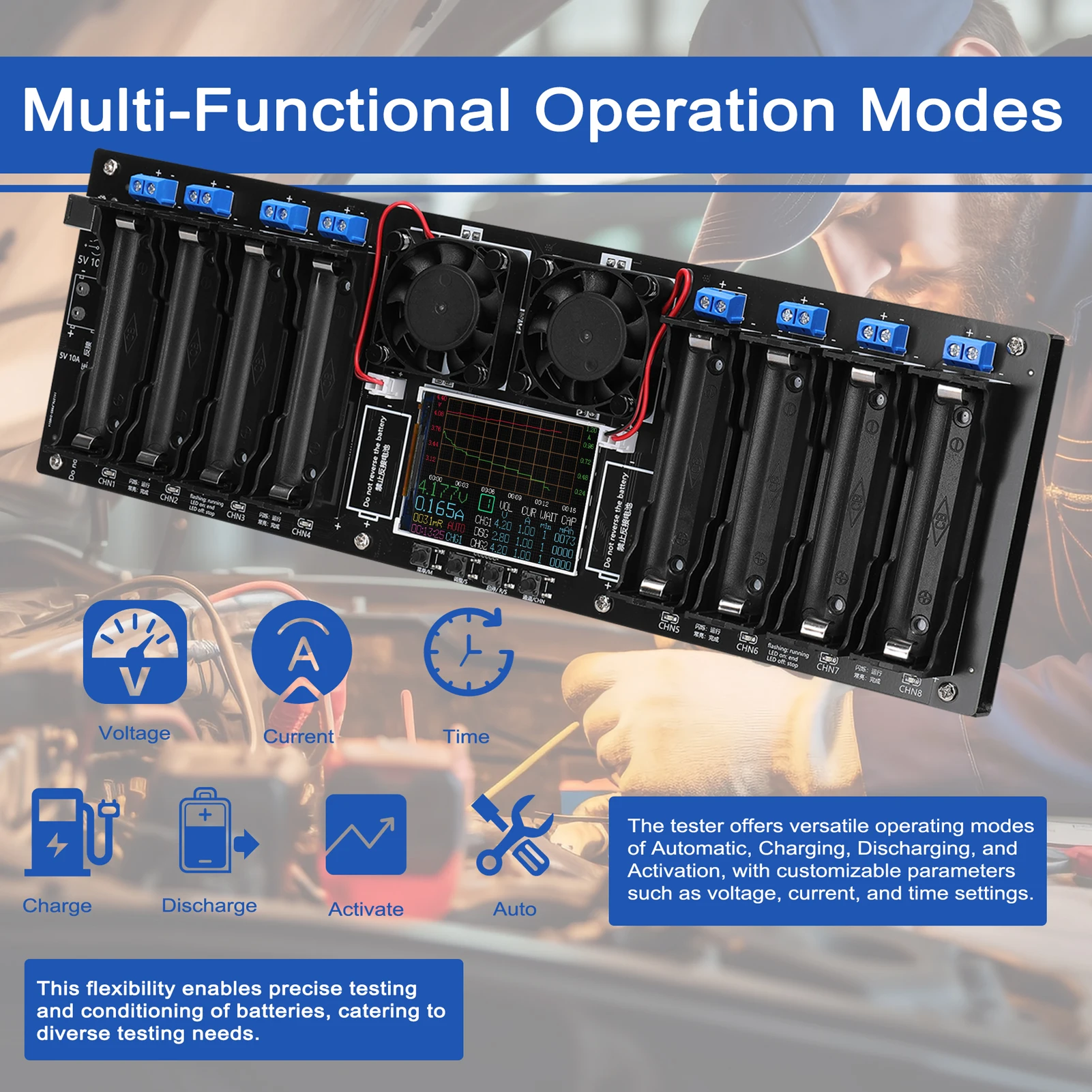 8-Channel 18650 Lithium Battery Capacity Tester MAh MWh Capacity Division Internal Resistance Measuring Module TFT Display