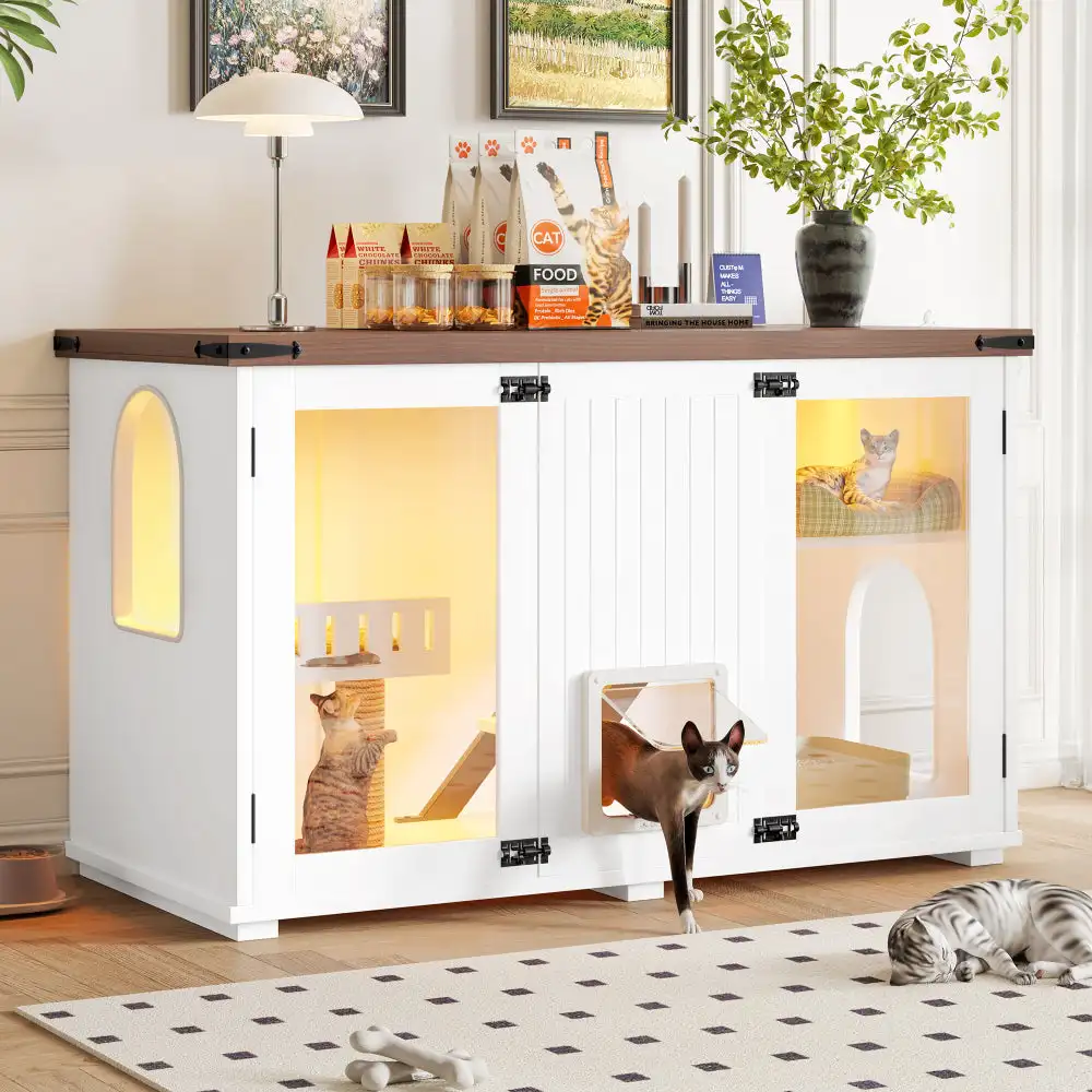 

GO Cat Litter Box Enclosure, Litter Box Furniture Hidden with Cat Litter Mat, Indoor Cat House with Storage Drawer Side Table, F