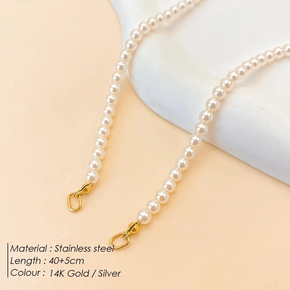 eManco 4MM Imitation Pearl Chain With Stainless Steel Charm Necklace For Women DIY Jewelry Making Accessories