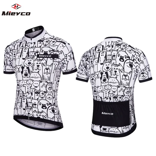 Imagen 1 del producto Hombres transpirable Unisex blanco dibujos animados gato ciclismo Jersey primavera Anti-Pilling ropa de bicicleta ecológica Top equipo de carretera bicicleta