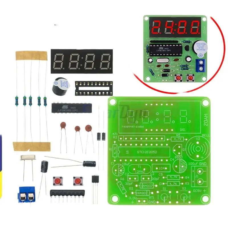 AT89C2051 4 Digit Digital Clock Kit DIY Soldering Practice Electronic Production Suite for STEM Learning