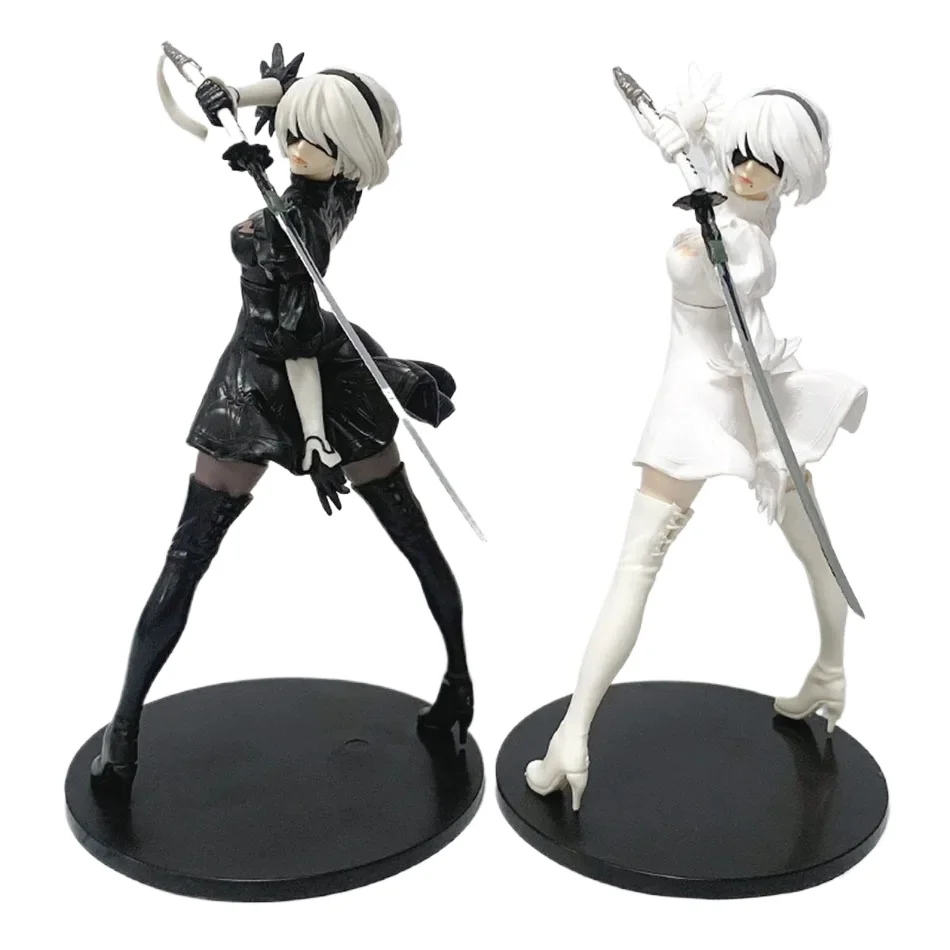 Heiße 18CM Yorha 2B Schwarz-Weiß-Serie Anime-Figur PVC Sammlerstück Actionfigur Modellpuppe Statuette Geschenk