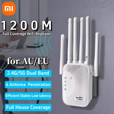 Xiaomi 새로운 1200M WiFi 리피터 2.4G/5G 듀얼 밴드 Wifi 증폭기 네트워크 확장기 범위 확장기 6 안테나 무선 Wi-Fi 라우터