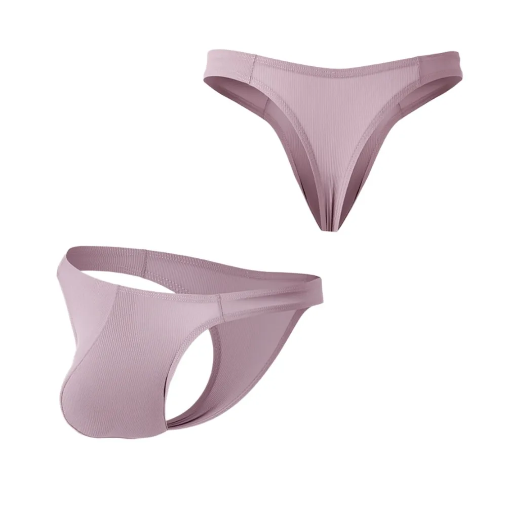 Simple Solid Color Men Ice Silk Sexy G-string U Convex Pouch Classic Basic Underwear Thong Elastic Briefs Male