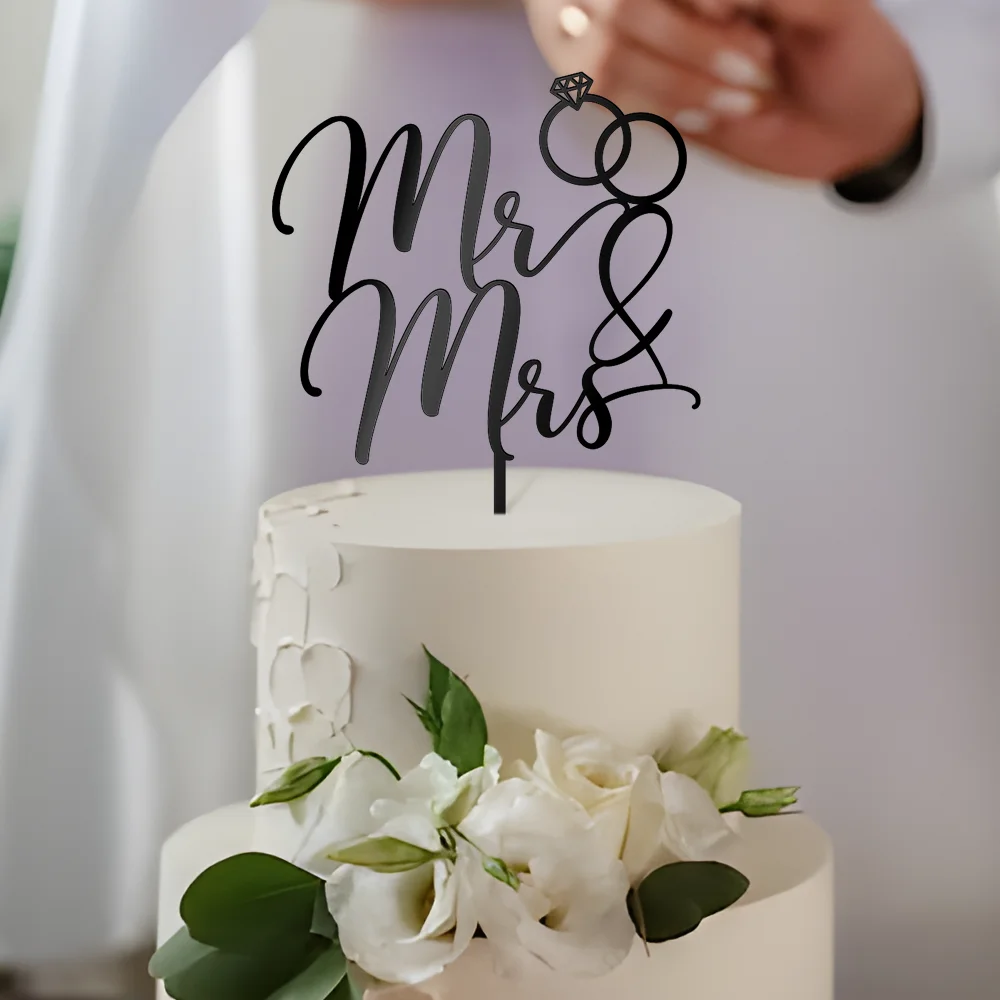 Mr & Mrs Wedding Cake Topper Cake Decoration in Black Acrylic