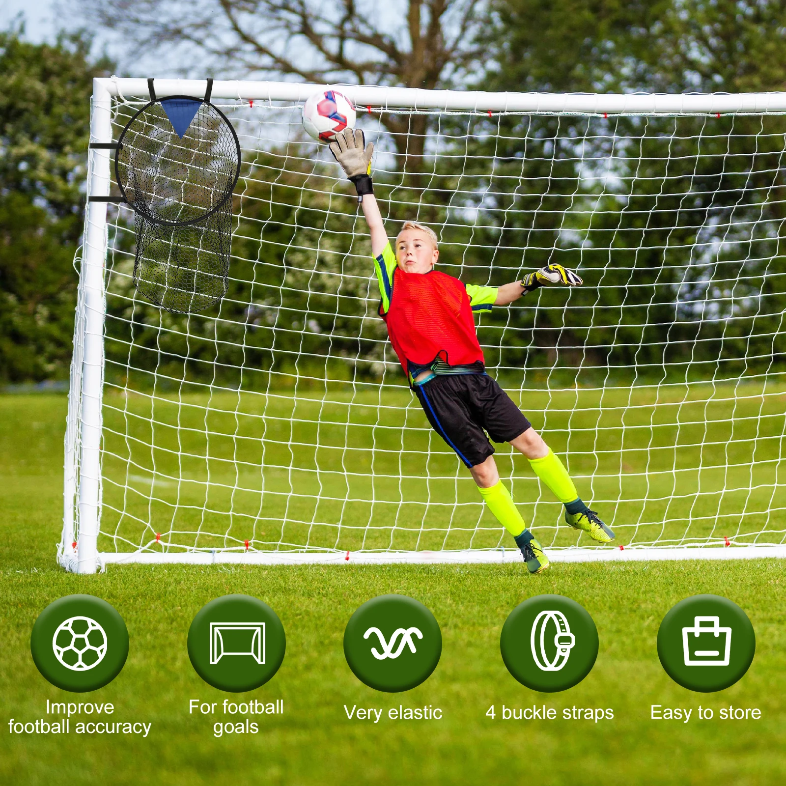 1/2 ชิ้นฟุตบอลการฝึกอบรมเป้าหมายสุทธิพับฟุตบอลเป้าหมายเป้าหมาย Nets แบบพกพาฟุตบอลเป้าหมายสุทธิสําหรับฟุตบอลการฝึกซ้อม