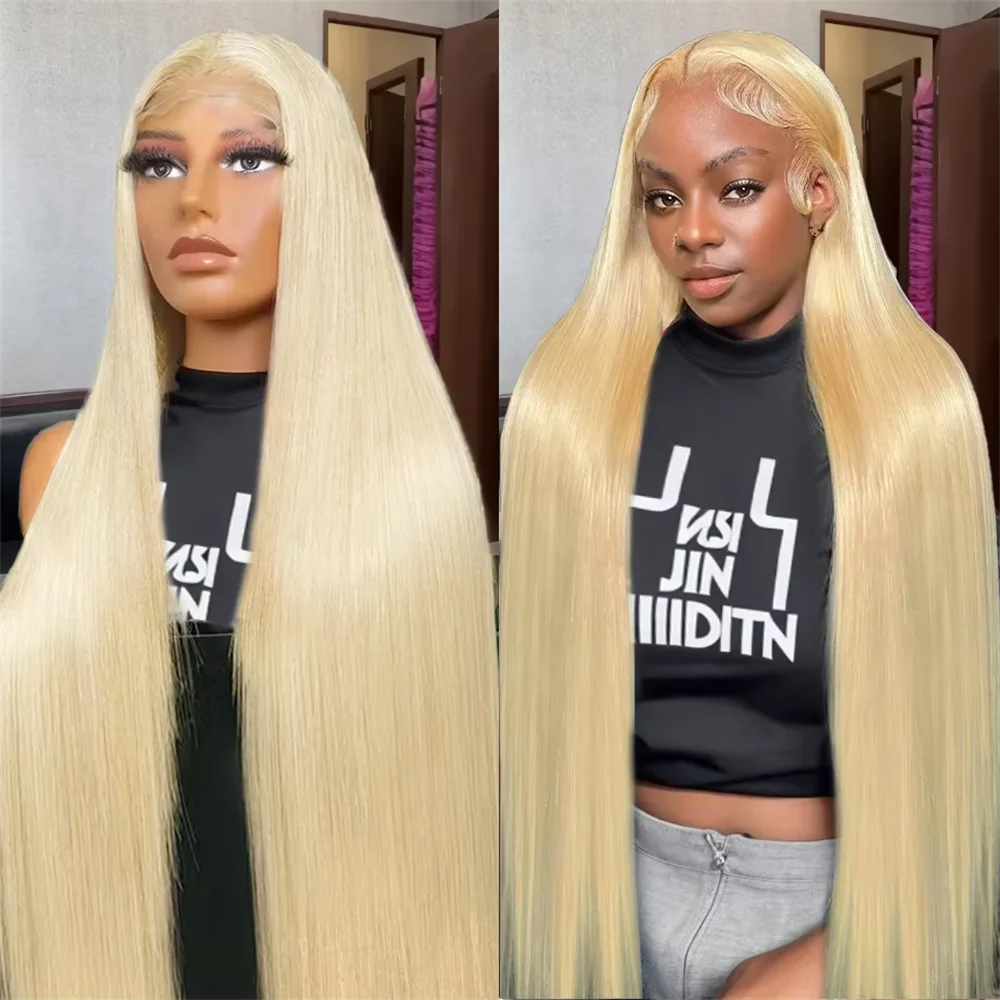 Honey Blonde Bone Straight Lace Front Wig para Mulheres, Perucas de Cabelo Humano Brasileiro, 13x6, 13x4 Frontal Peruca, 200 Densidade Colorida, 36 ", 613