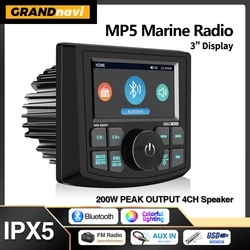 GRANDnavi Marine Stereo Boat MP5 Radio Player Waterproof IPX5 AUX Bluetooth FM AM RDS Audio For Yacht Gauge ATV UTV SUV Cart SPA