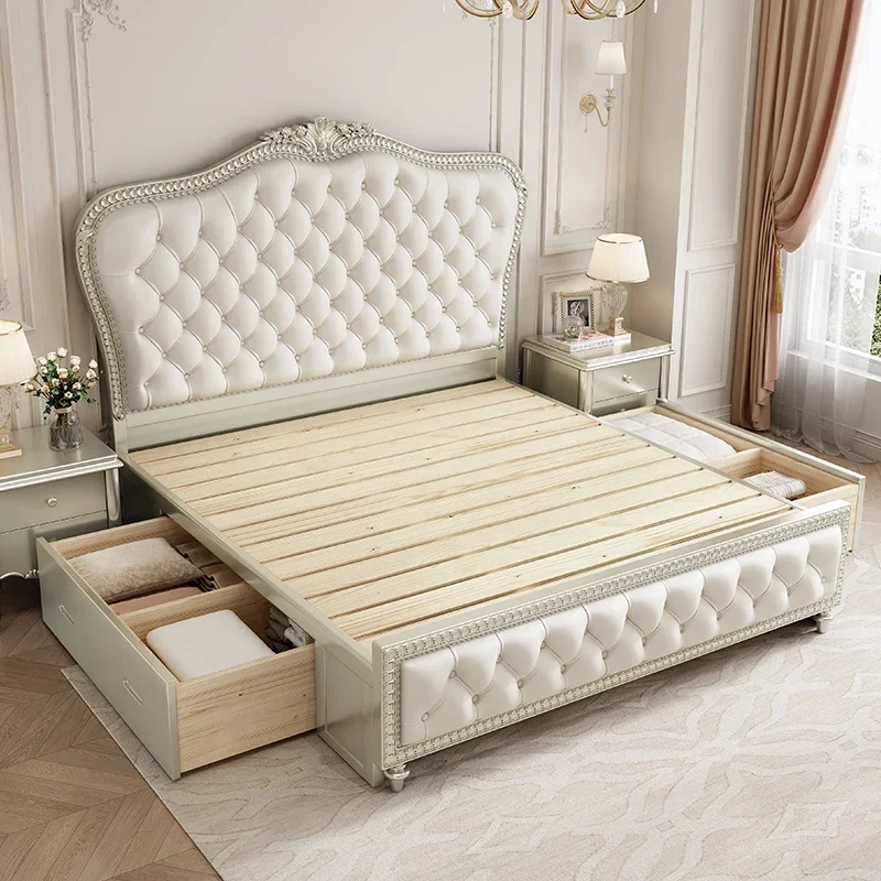 سرير فاخر إسكندنافي جمال حديث بسيط أوروبي الأميرة سرير على شكل قلعة بنات تصميم مزدوج أثاث غرفة نوم خشبي للنوم