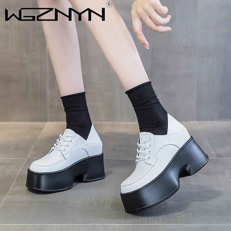 

Модные лоферы на высоком каблуке в стиле панк, элегантные женские туфли-лодочки на платформе с круглым носком, черные туфли на каблуке со шнуровкой, женские дизайнерские кроссовки