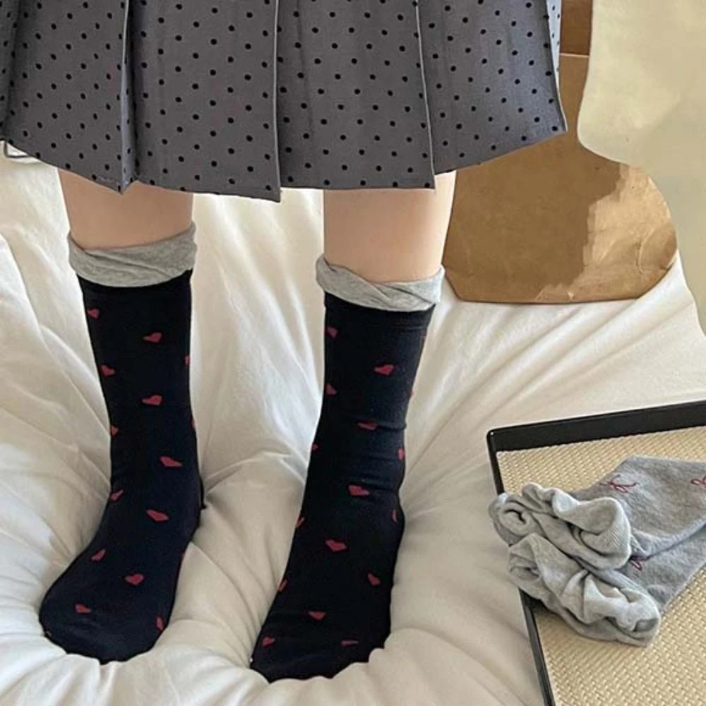 

2 пары модных носков с рюшами в горошек и бантом в форме сердца Kawaii, милые носки-трубочки, чулочно-носочные изделия, носки в балетном стиле для женщин и девочек