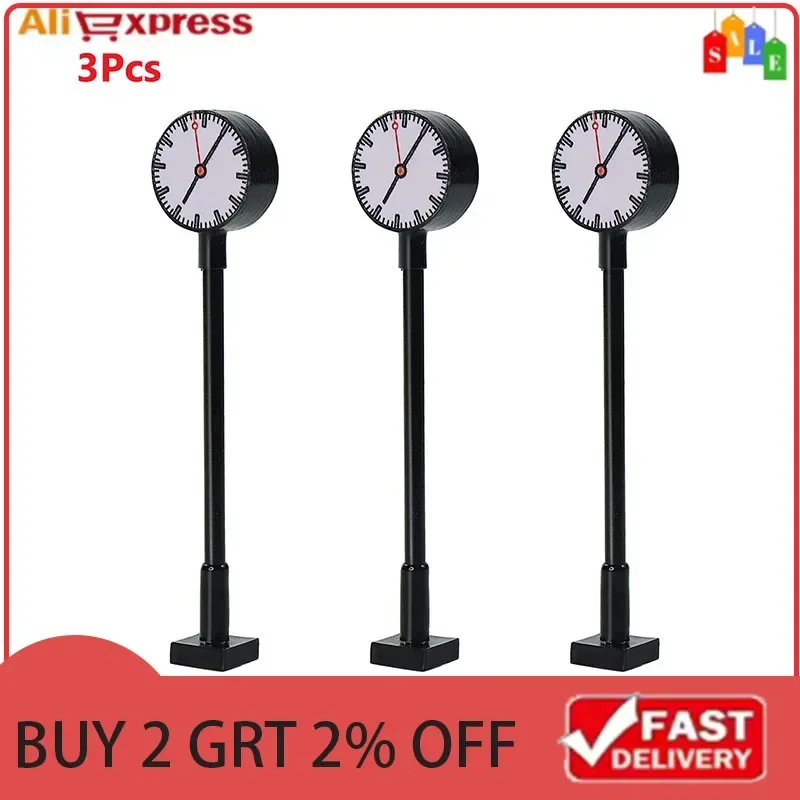 3pcs Platform Clock Lamp Model 1:87 HO Scale Gauge Model Railway Light Layout Model Lights Plug-In With LED Train Station Layout