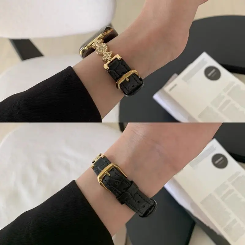 

Cross shaped diamond inlaid fine crocodile pattern compatible with iWatch strap 38mm 40mm 41mm 42mm 44mm 45mm 49mm strap