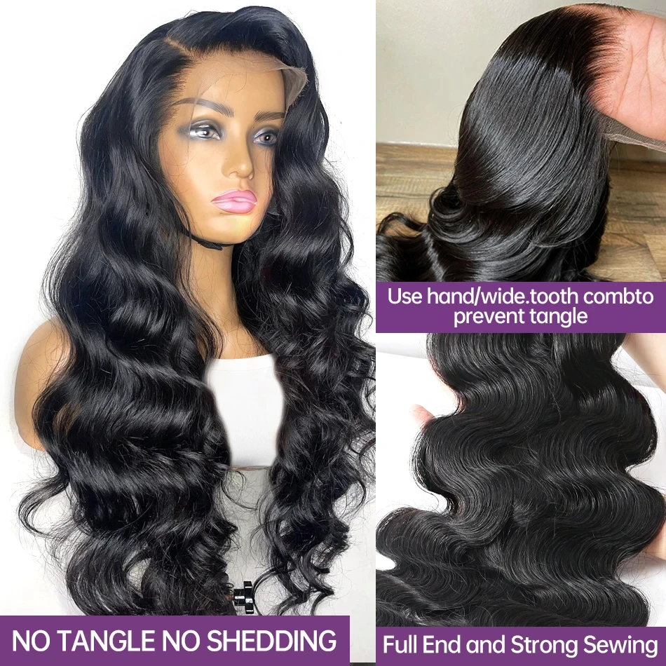 30 inch 100% glueless wigs Body Wave human hair Brazilian 13x6 hd transparent lace front wig human hair closure  7x6 250Density image 6