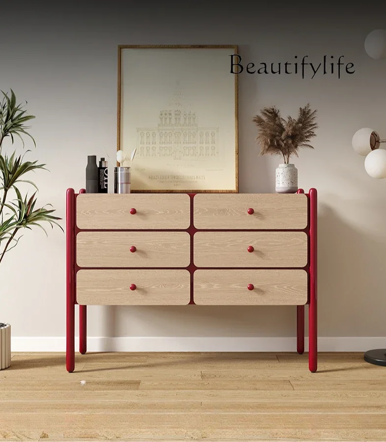 French retro chest of drawers Bedroom solid wood storage Wabi wind living room chest of drawers