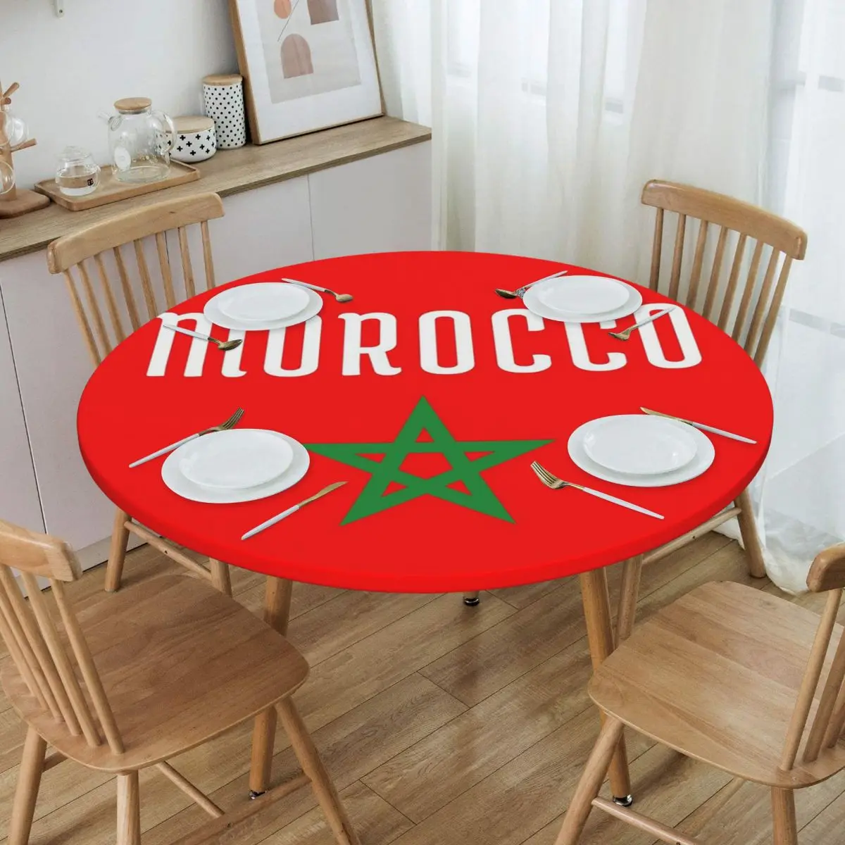 Flag Of Morocco Moroccan Flag Waterproof Round Tablecloth Oilproof Table Cloth for Kitchen Events Dining Table Cover