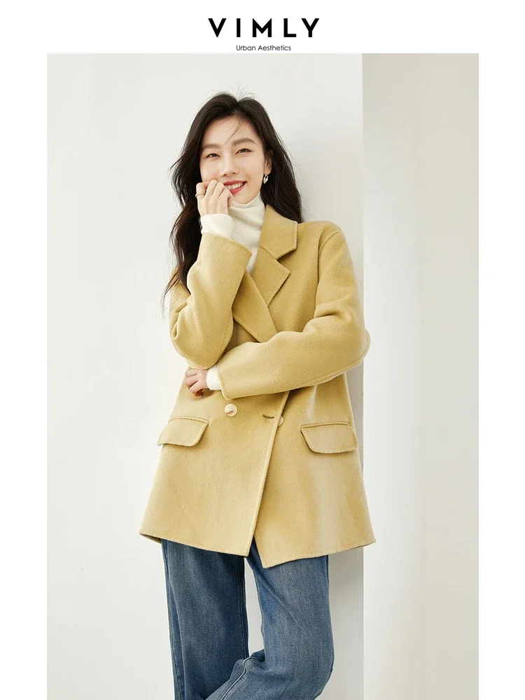 Vimly Wool Blazer Coats for Women Straight Double Breasted Female Overcoats 2024 Casual Warm Woman Winter Woolen Coat 50619