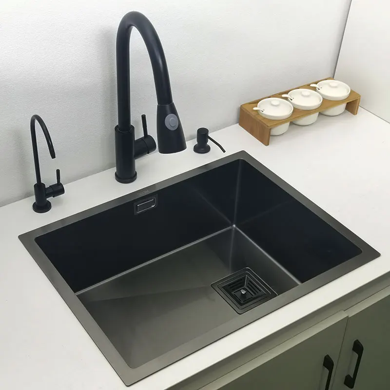 Nano Matte Black Kitchen Sink Above Counter or Undermount Sinks Vegetable Washing Basin Stainless Steel Single Bowl Sink Kitchen