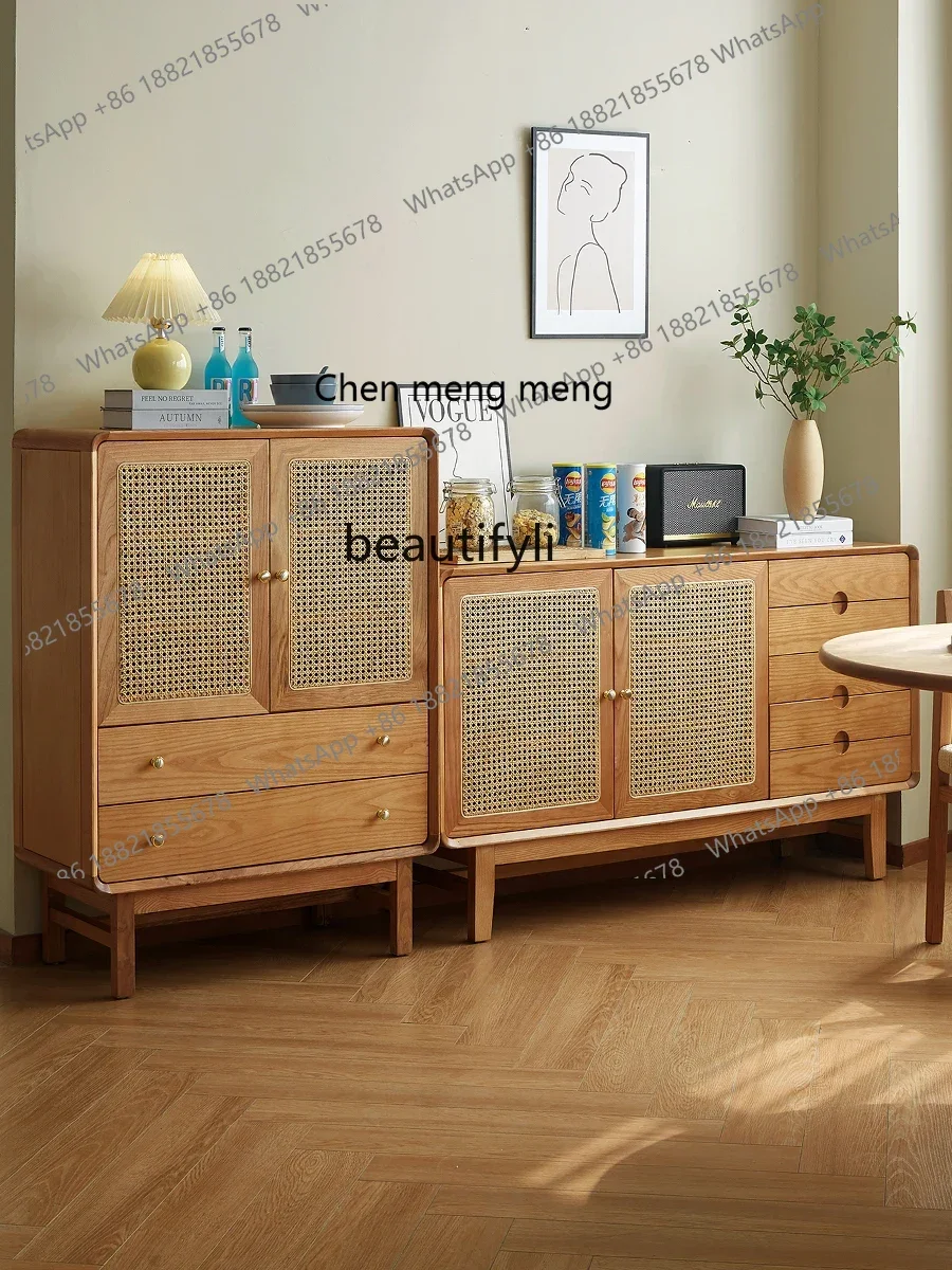 

K185 Nordic Solid Wood Sideboard Integrated Wall Rattan Tea Storage Modern Simple Small Apartment